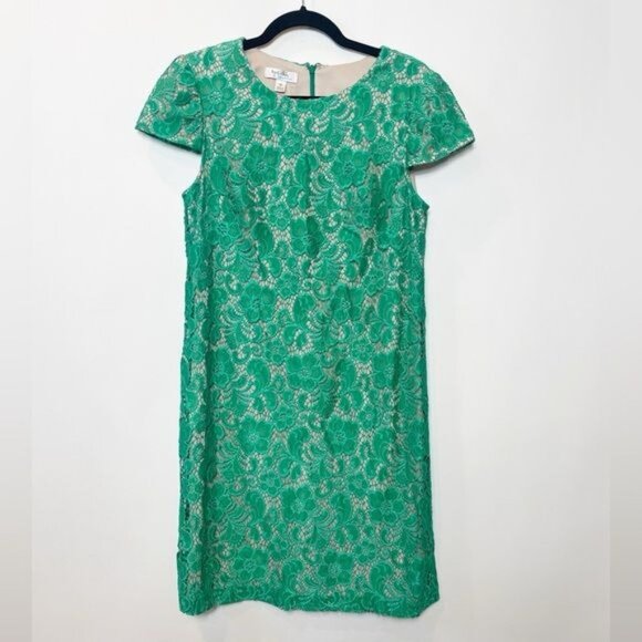 Ivy & Blu Nordstrom Emerald Green Lace Shift Dress Cap Sleeves Size 10 Feminine - Picture 4 of 8